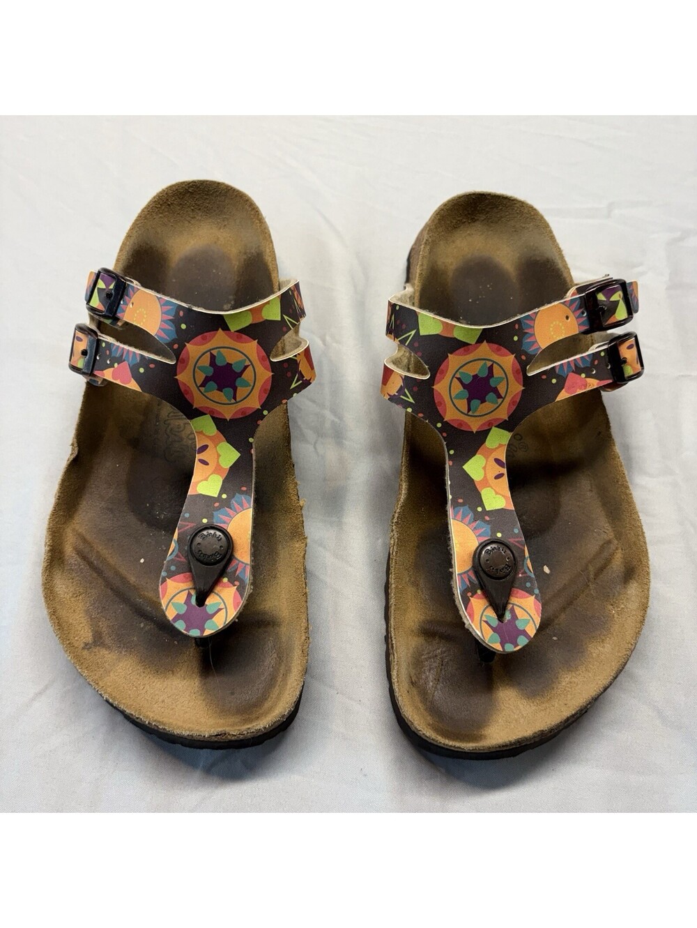 Birkenstock Birkis SALINA Brown Orange Thong Slip On Slides 38 Sunburst Comfort